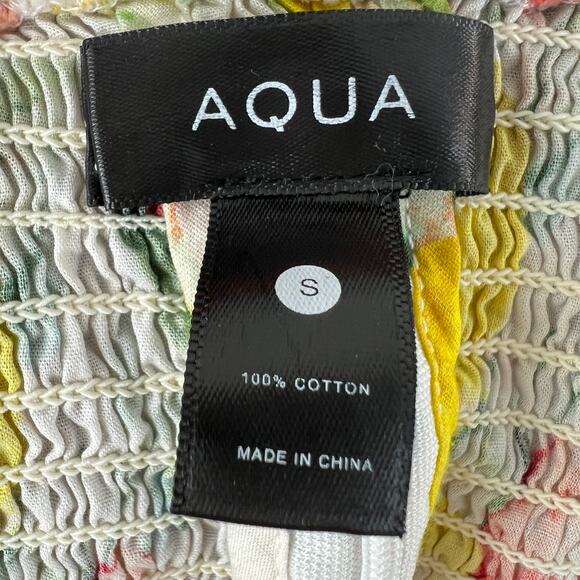 AQUA White S Top Cotton Lemon Fruit Smoked Back Zip Square Neck Flutter Sleeves - Picture 7 of 8
